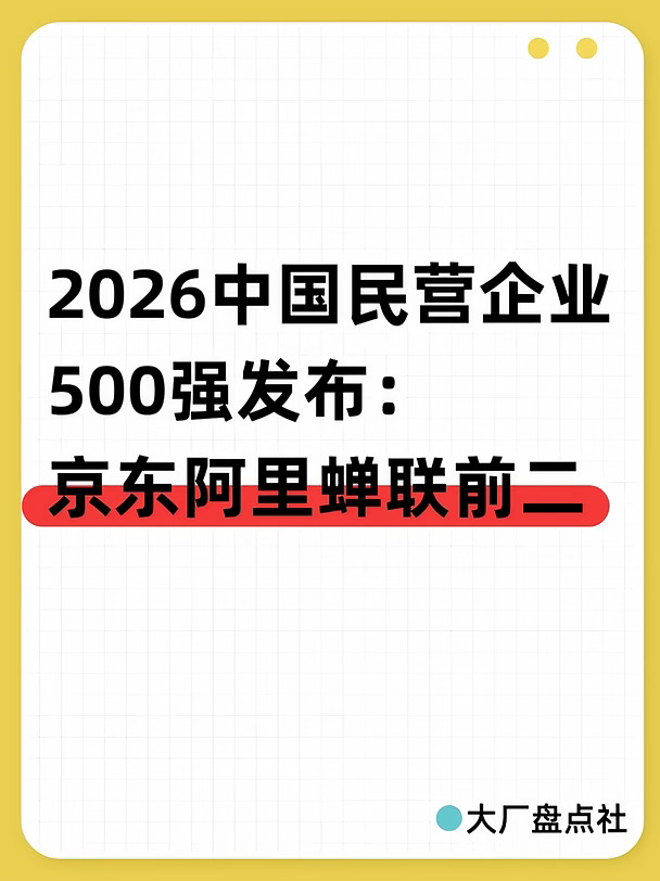 2026中国民营企业500强发布：京东阿里蝉联