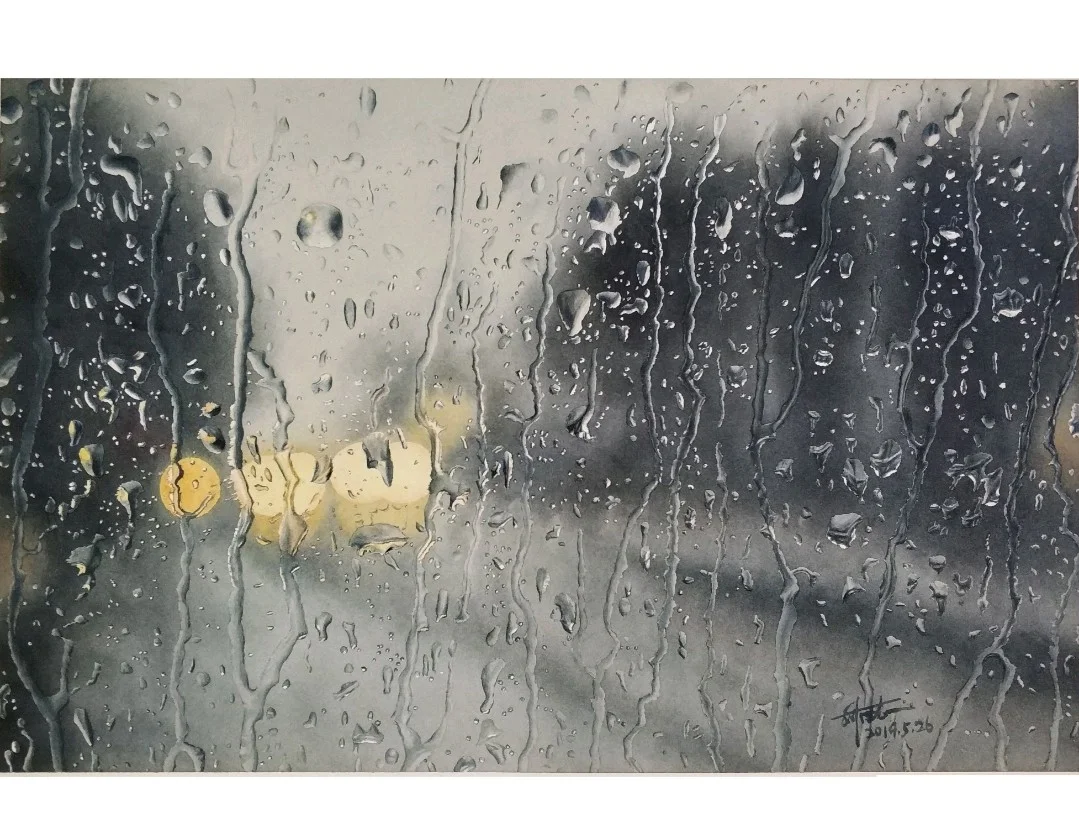水彩 雨窗