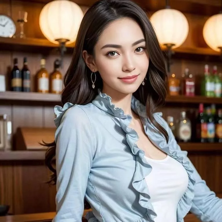 温柔优雅的都市女郎，享受夜晚的宁静时光。