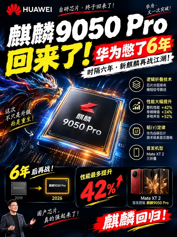 麒麟9050 Pro回来了！华为憋了6年