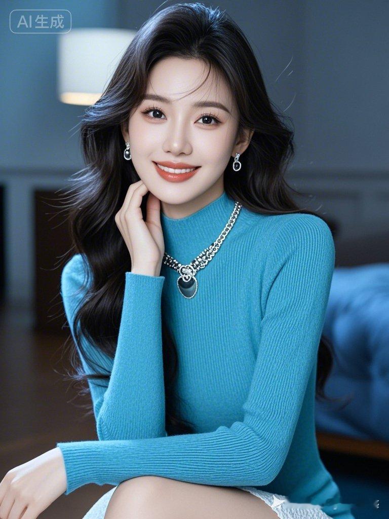 温柔甜美的蓝调少女，微笑中散发迷人魅力！