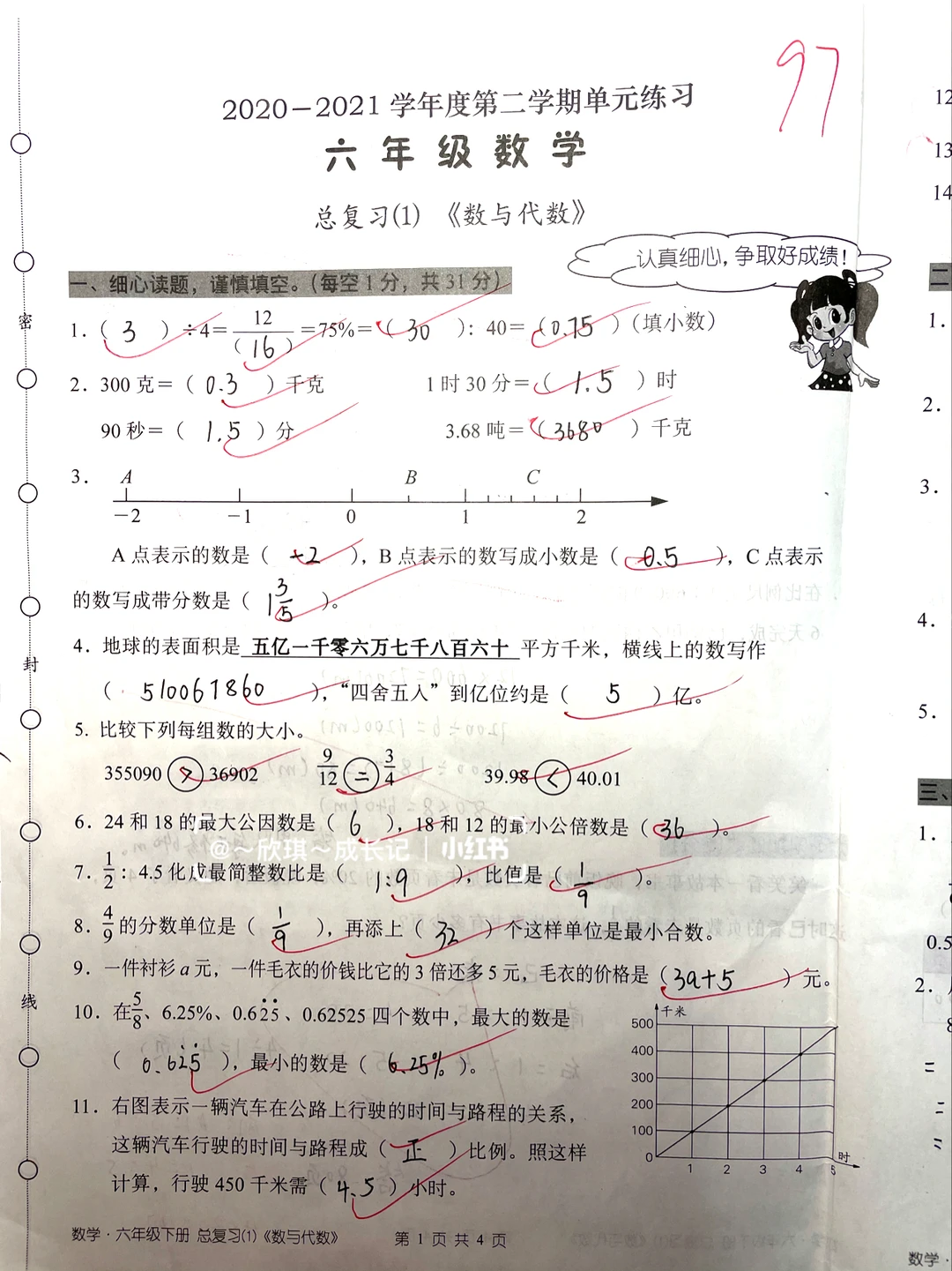 六下数学，数与代数单元检测卷