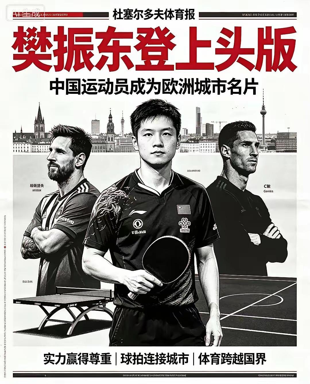 #樊振东杜塞尔多夫城市金册留名#  欧洲人是慕强的，你要是没实力，哪怕就是再有关系，别人也不会对你感冒。

杜塞尔多夫日报把樊振东列为头版头条，德国媒体紧紧跟随报道。自从有了樊振东，杜塞尔多夫增添了本身体育厚度，称自己为德国乒乓界的拜仁。一句话，樊振东就是他们家的梅西C罗，樊振东就是他 ​