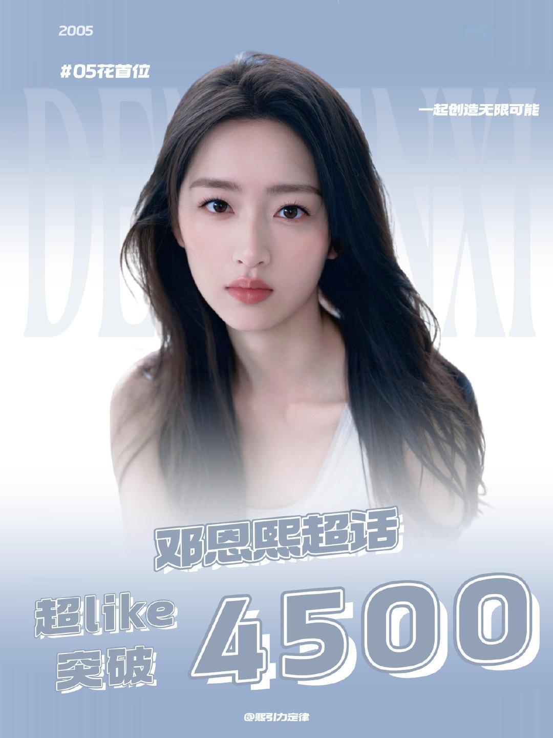 #邓恩熙[超话]#  💡#DengDengDengDeng# 

✨里程碑刷新｜解锁4500超LIKE🌸

积攒点滴偏爱，爱意永不落幕，共同记录更多闪耀时刻💫 ​