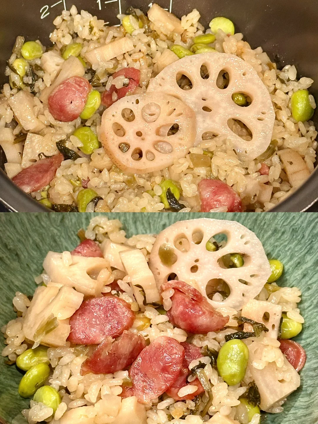 雪菜毛豆莲藕腊味焖饭🍚江南初冬的具象化🍂