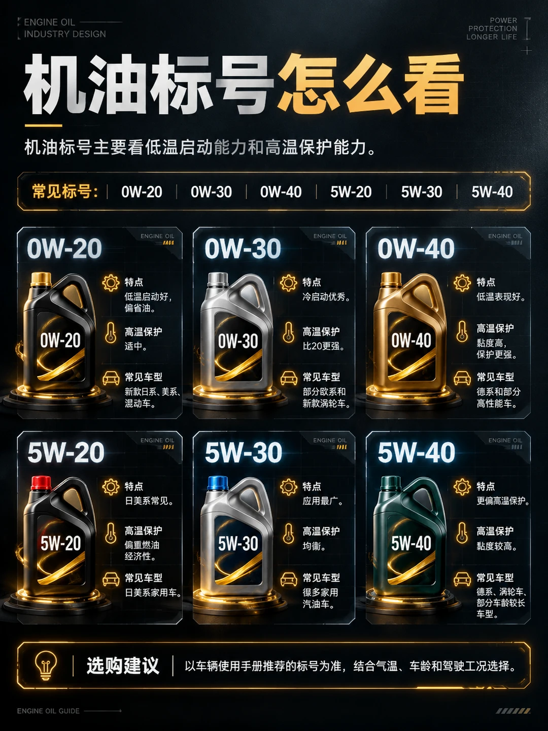 🚗一张图看懂机油标号！