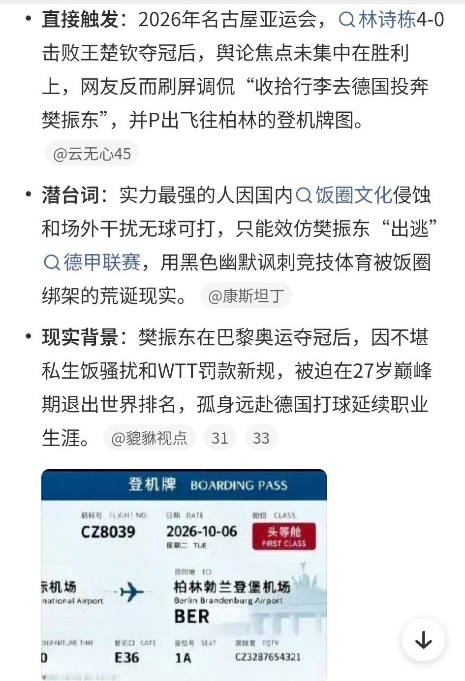 林诗栋赢了比赛，樊振东德国梗这两天上了热搜，人不在江湖，却到处都是你
媒体痛批“苦难不应该娱乐化”
但网友又背锅了[捂脸]大家的本意是这个意思吗？大家是心疼这两位运动员，怕林诗栋也面临输了不行，赢了也不太行的境地吧[祈祷][祈祷]大家是不满意饭圈，赢球的人都站在领奖台上了，下边的人还在喊另一个人的名