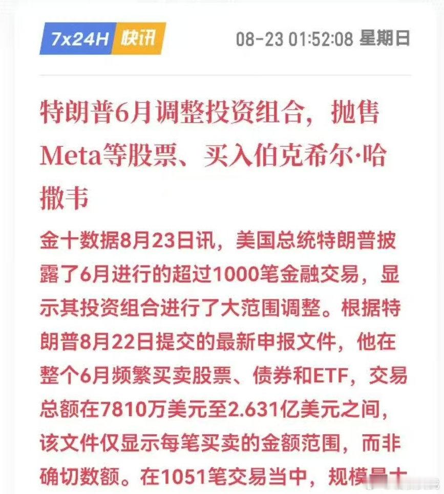 特朗普卖出了Meta（科技股），买入了巴菲特的公司（老登股）

这也是一种提示信号了，短期内科技股确实需要谨慎一些，我短期内先放弃科技股，后续看情况可能会捡回来。 ​