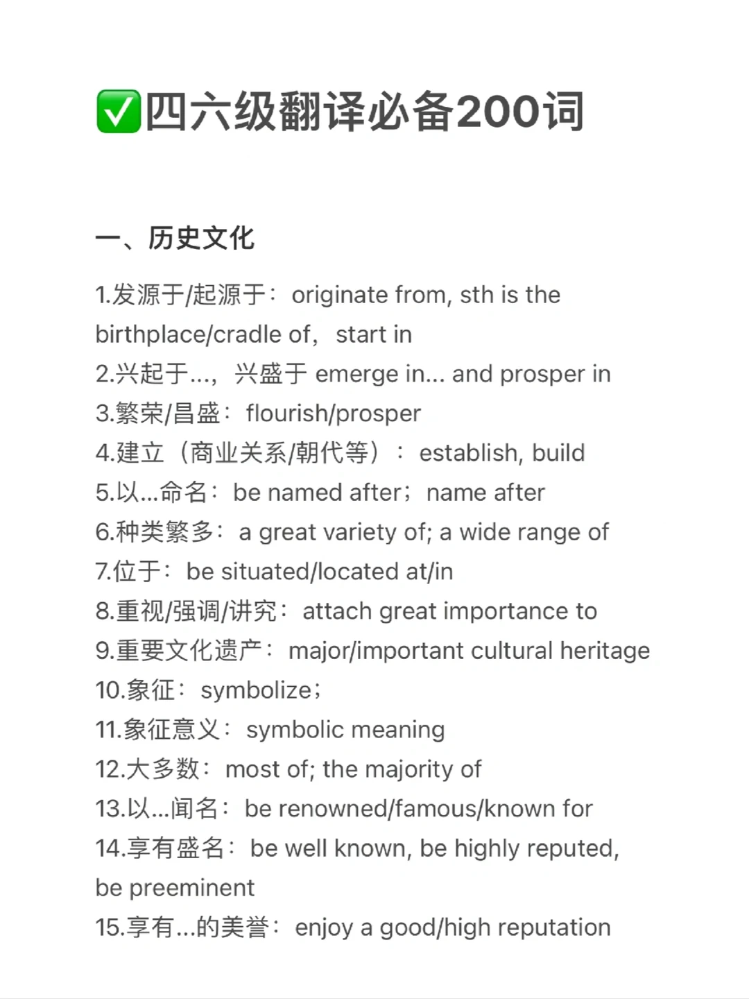 四六级翻译 必背 200词