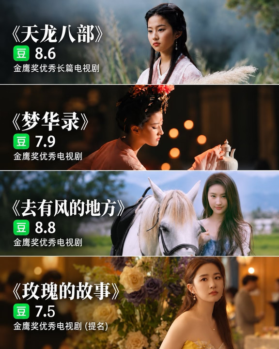刘亦菲原来有三部电视剧获得过金鹰奖