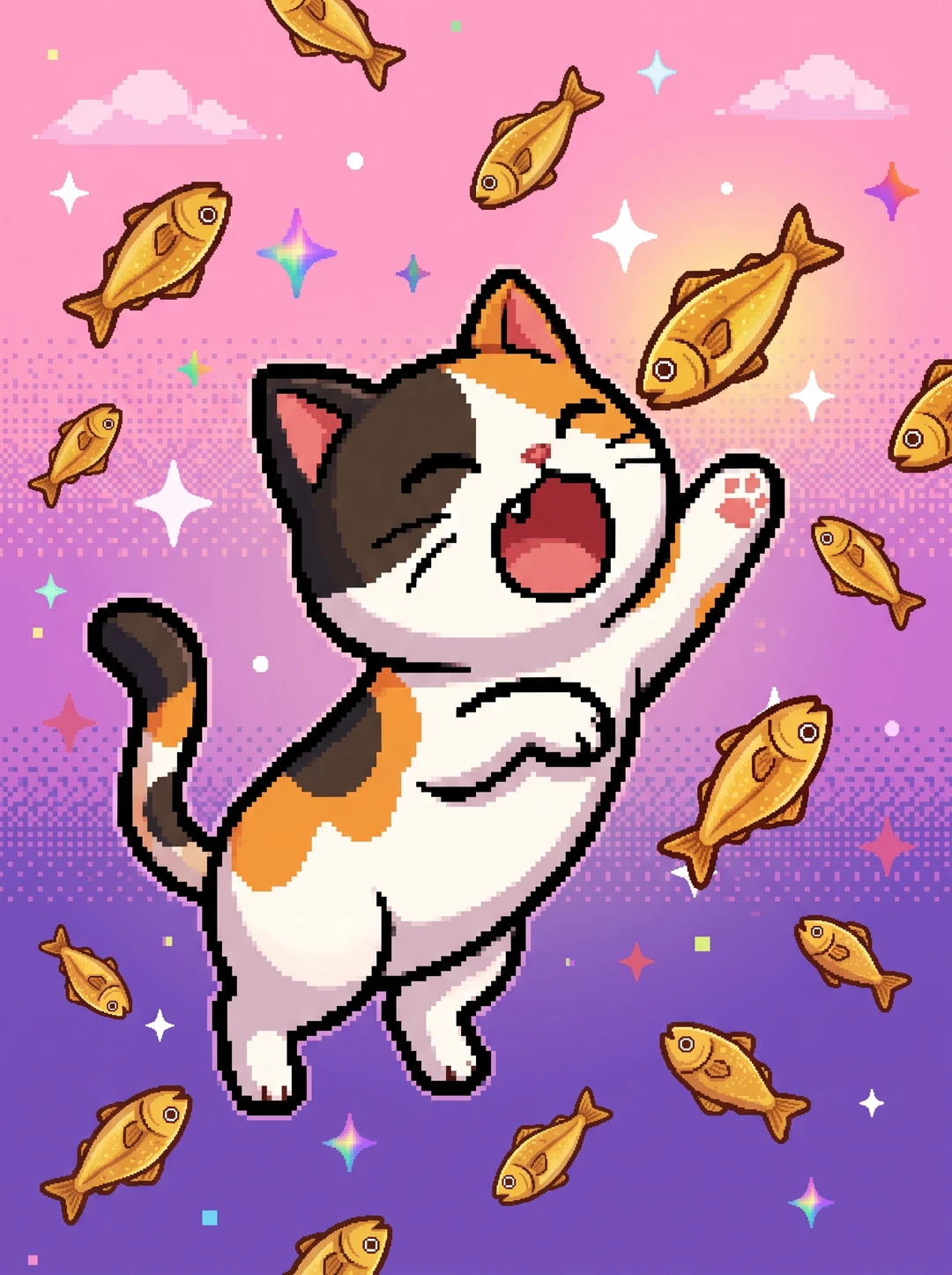 🐱 接住小鱼干的像素小猫，太上头了
