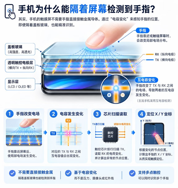 手机为什么能隔着屏幕检测到手指？📱☝️