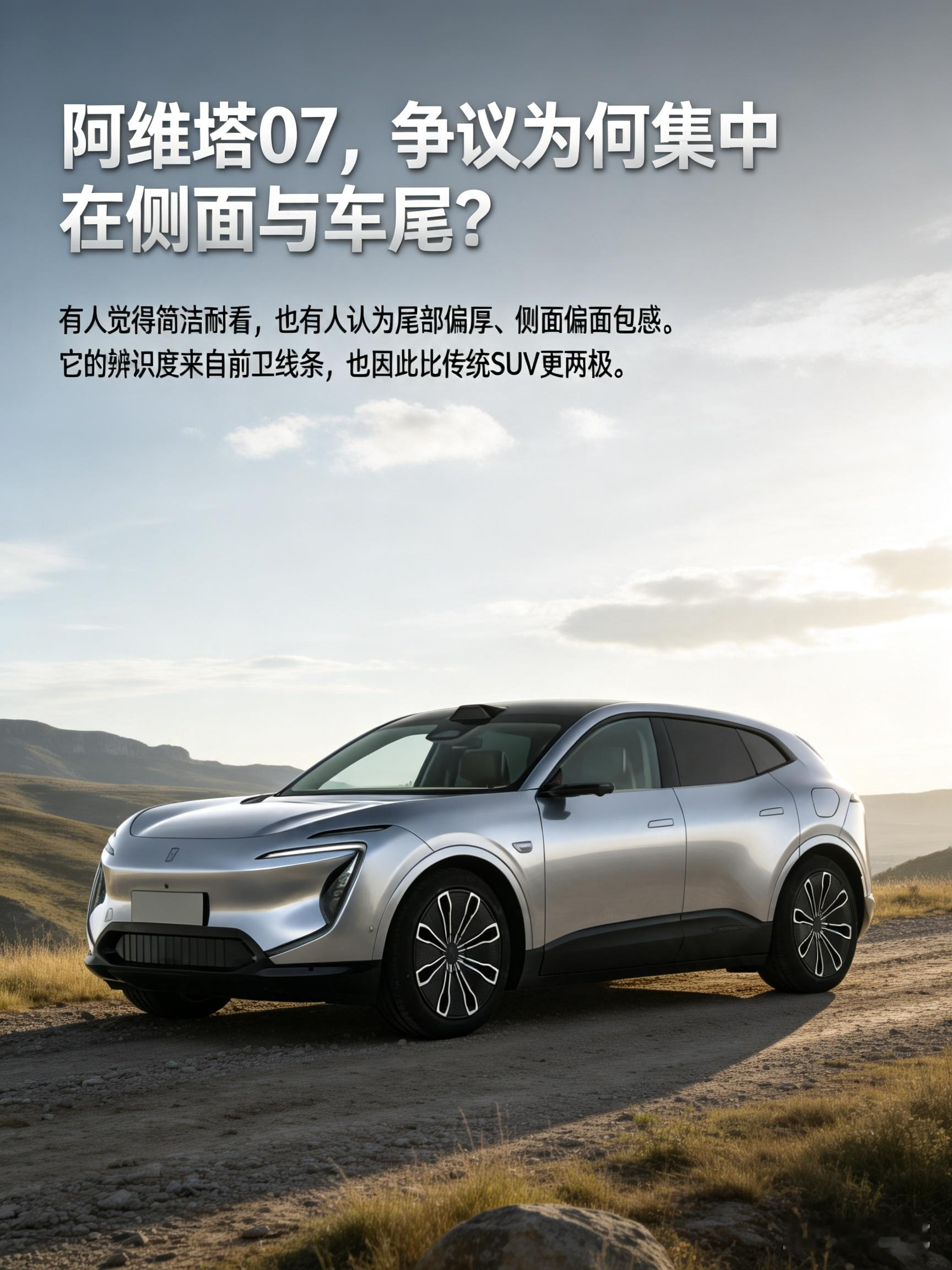 阿维塔07的外观极具未来气息，流畅的溜背线条搭配独特灯组，一眼就能认出。这套设计看法两极分化，有人觉得简约灵动，也有人觉得车身侧面略显敦实。它提供纯电和增程两种版本选择，兼顾不同补能需求，底盘调校偏向舒适，适合喜欢新潮外观、日常家用出行的朋友。【来自懂车帝车友圈】