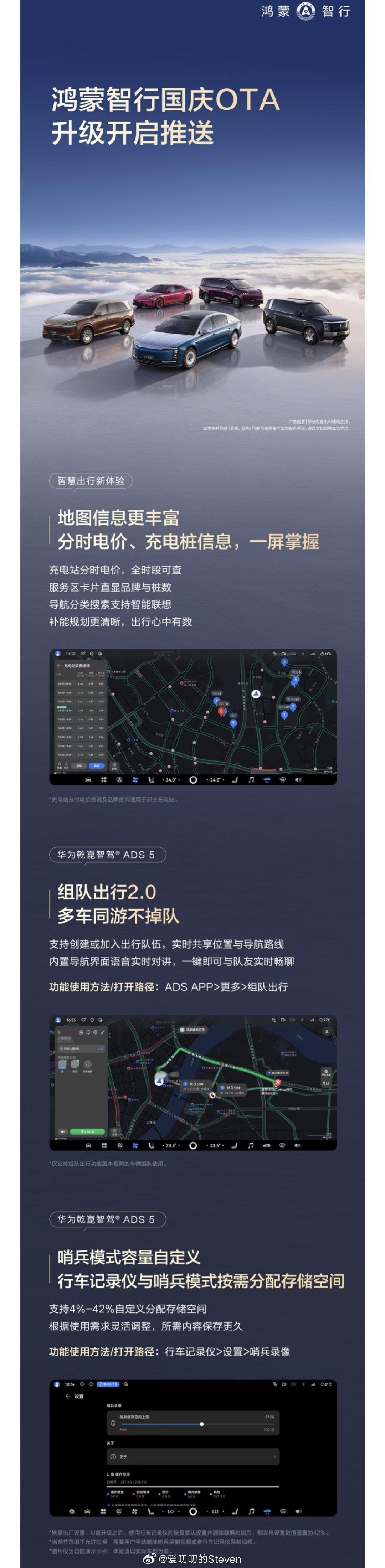 #鸿蒙智行国庆OTA来了# 
鸿蒙智行全系陆续开启OTA，这个国庆大家可以体验下新功能。 ​