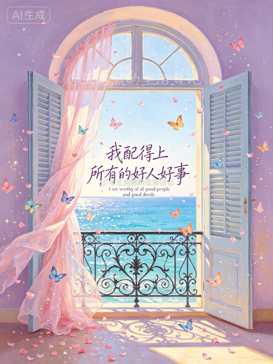 我是最受欢迎的  
我是无法抗拒的  
我是独一无二的  
我是被选中的  
我是被珍视的  
我被珍视
我被爱
我被关注
我做什么都顺利  
我是最漂亮的  
我的肌肤光芒四射  
我的美丽光芒四射
我配得上所有好人好事 ​