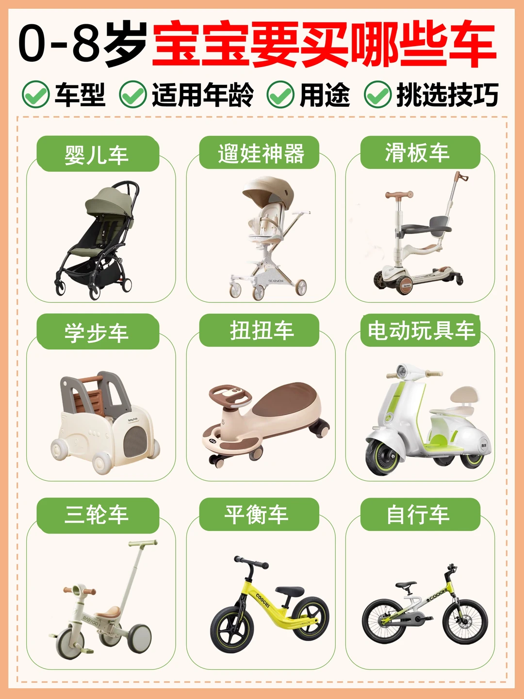 0-8岁宝宝要买哪些车?新手妈妈少走弯路