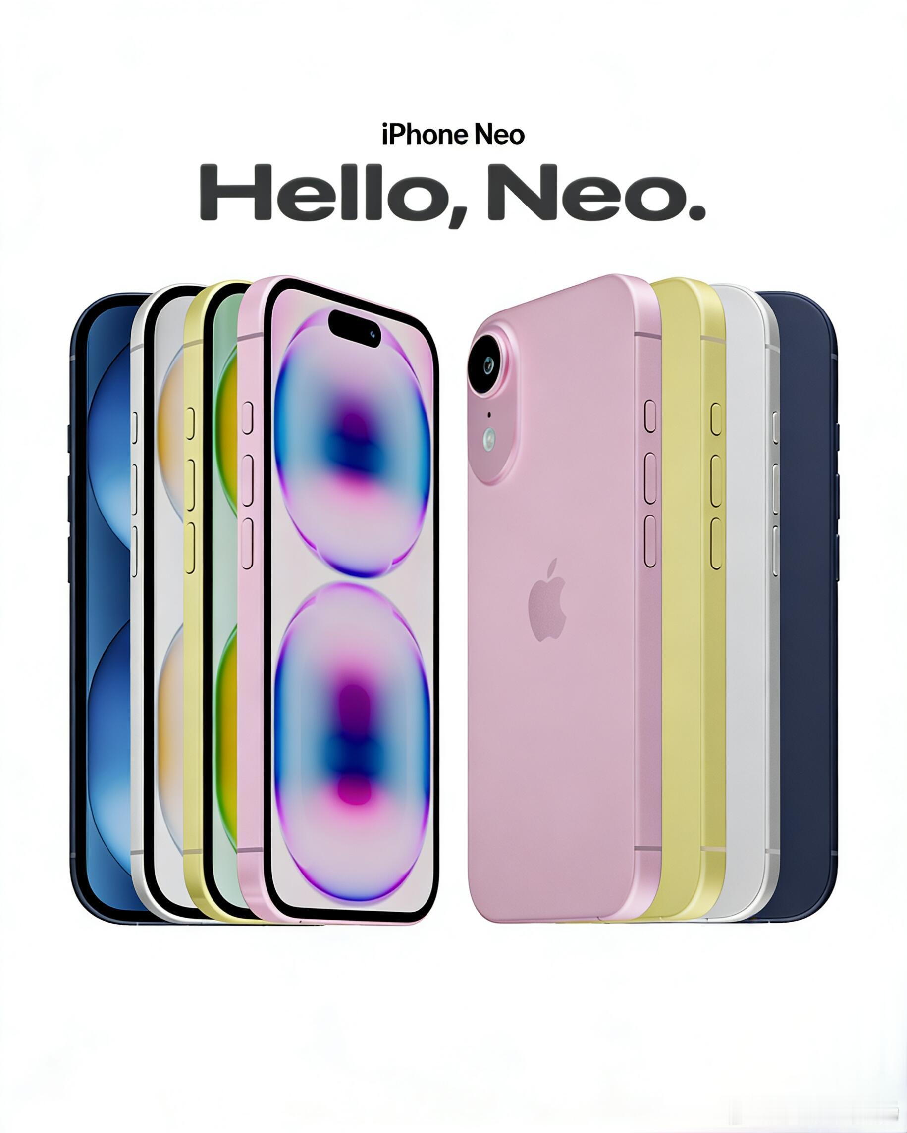 继MacBook Neo 之后，#iPhoneNeo#也被曝光，估计在2027年春季发布。
 
iPhone Neo是替代iPhone 17e的新产品，也是iPhone的入门款机型。主打小屏、低价，作为很多年轻人的第一台iPhone，也是很多人备用机的选择。
 
屏幕依旧是6.1英寸，终于把刘海屏换成了灵动岛，边框依旧很宽。可能会搭载最新的A20芯 ​
