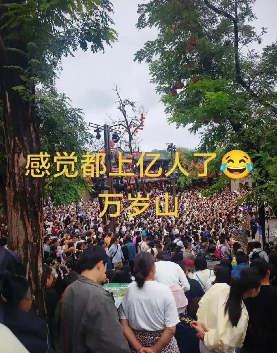 河南万岁山只见人不见“山”。 #万岁山武侠城国庆热度暴增22倍##国庆景区热度前10被小城包揽#。 ​