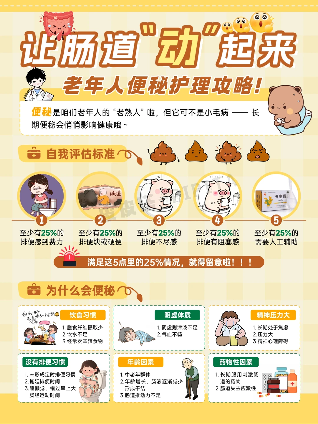 老年便秘护理海报~用PPT快速拿下！