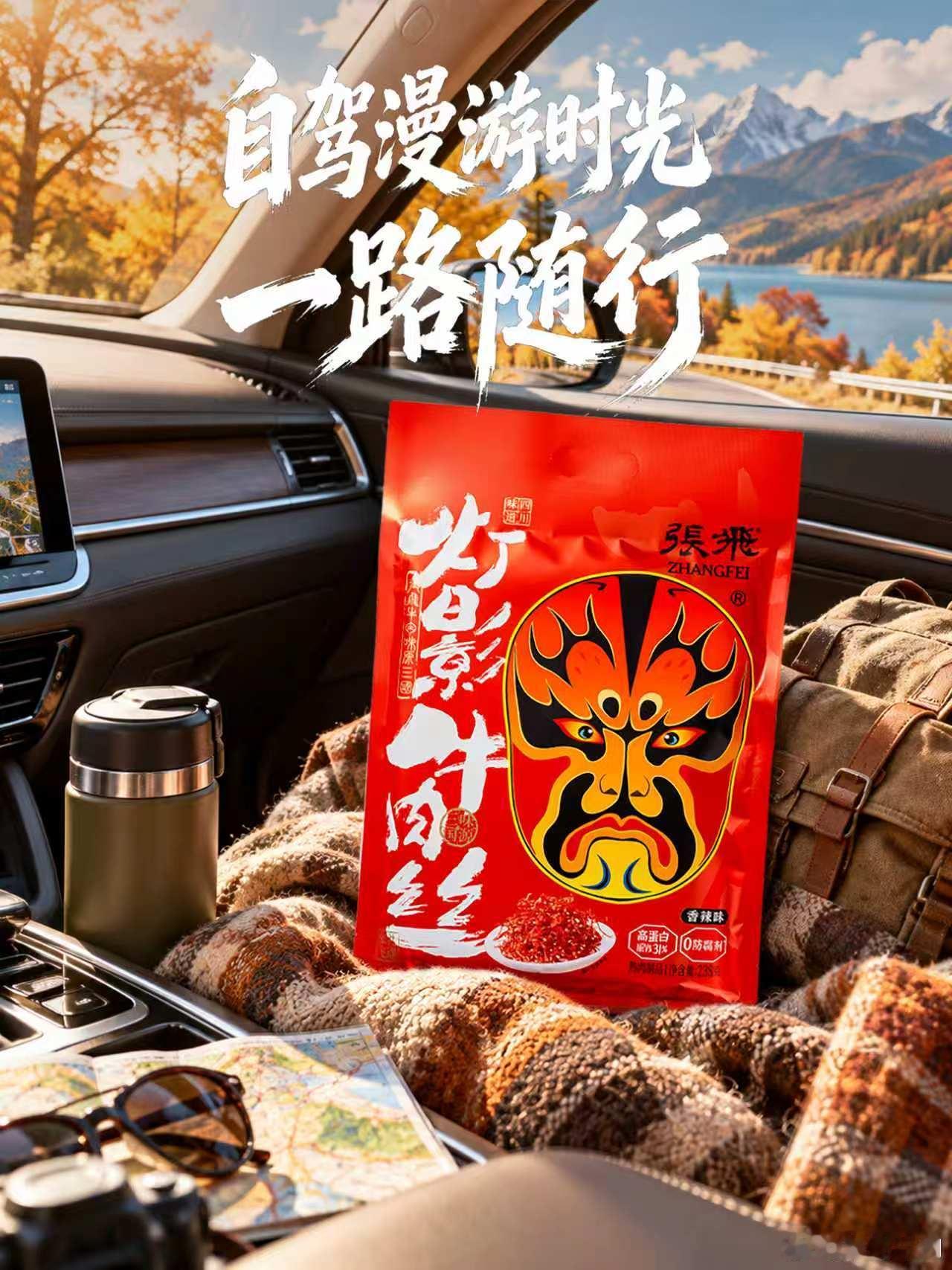 【宠粉】秋风温柔，国庆长假如火如荼进行中！[不愧是你]
有人出游奔赴山野，有人宅家享受松弛，
不一样的假期场景，都需要一份美味零食~
让张飞牛肉承包整个假期的解馋时刻！[点赞]

✅ 动车出行｜轻便不脏手，治愈路途枯燥
✅ 秋日露营｜野餐氛围感拉满，适配山野松弛感
✅ 湖边垂钓｜慢享假日，品味 ​