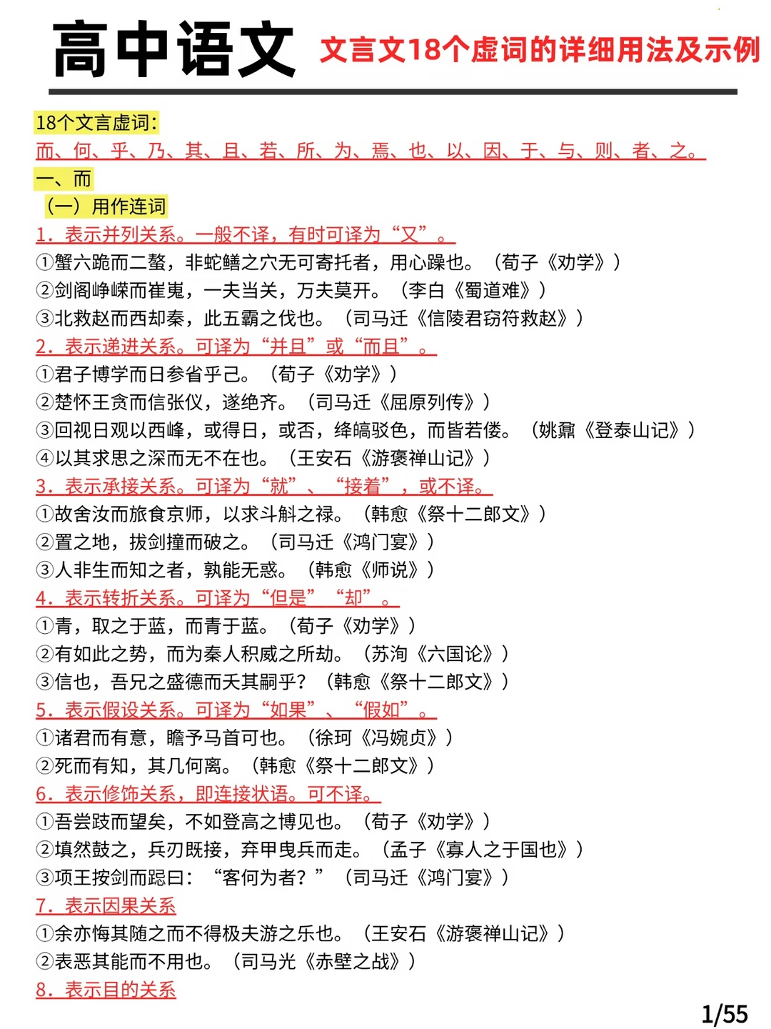 高中语文文言文18个虚词的详细用法及示例