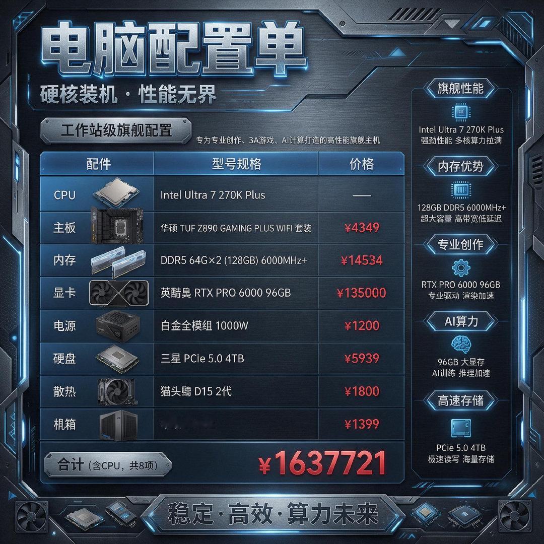 这图是我当前AI工作站的配置，你们可以参考一下。
经过实际对比测试即梦相较于GTP images2能力整整差了一代。
图1是GPT免费生成
图2是付费的seedream5.0pro，居然乱码问题还没解决，怎么好意思收钱的？ ​