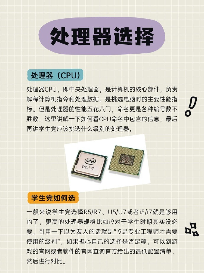 小白选处理器，门道可不少。目前市场主流是英特尔和 AMD。选的时候先看架构，新一代架构通常性能和能效更好。#科技# ​​​