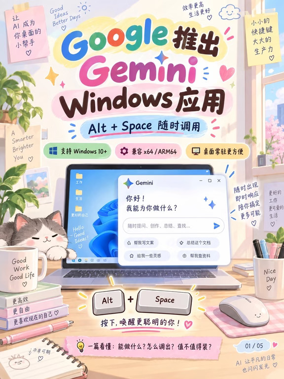 谷歌推出Gemini Windows应用