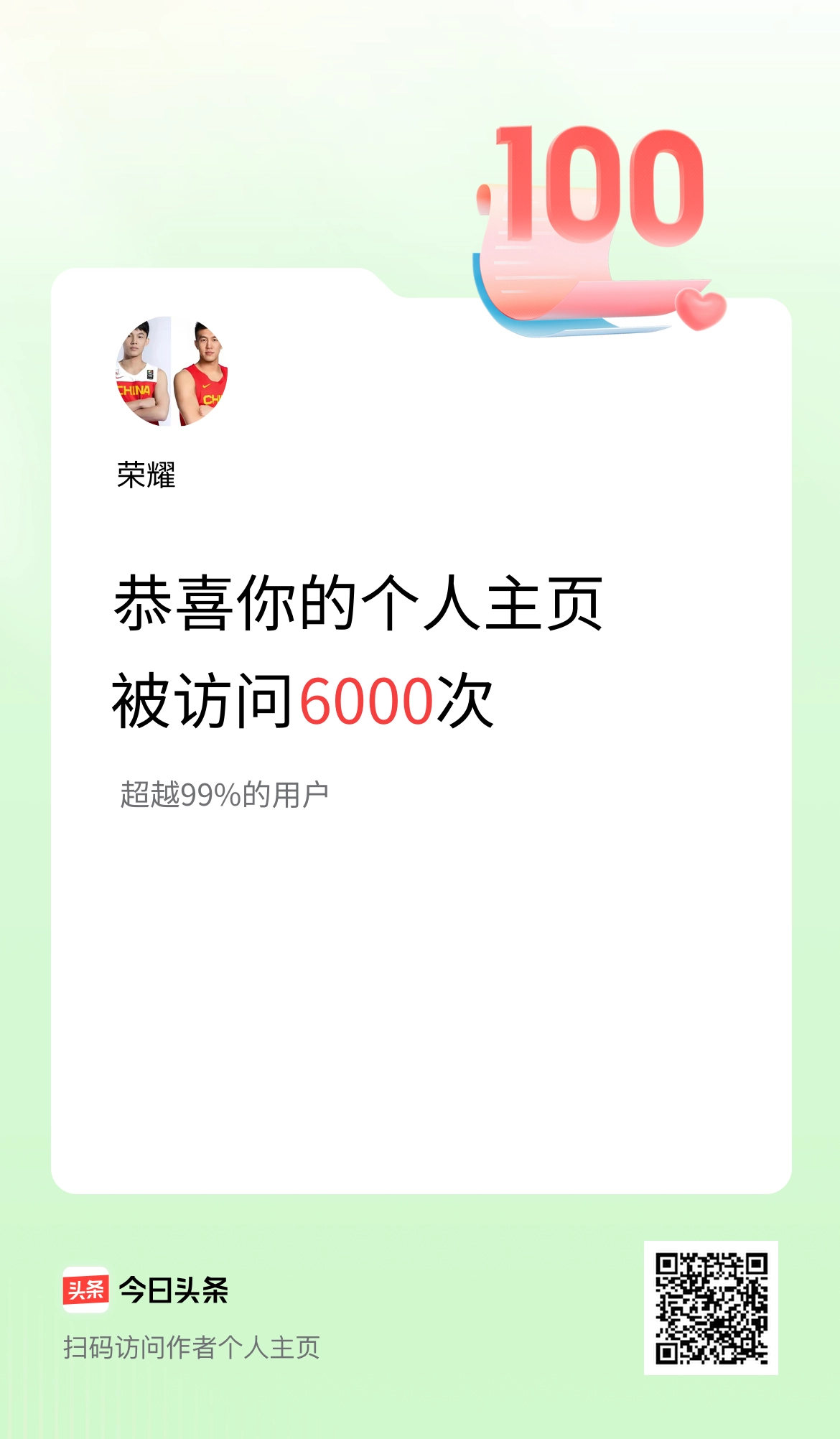 我的头条个人主页被访问6000次啦！