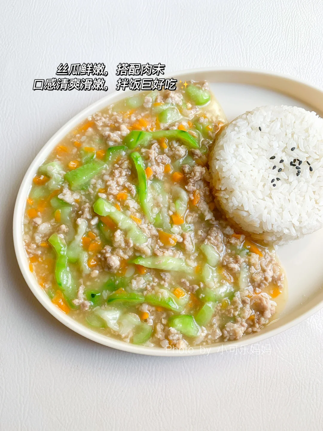12M+宝宝辅食|丝瓜肉末盖🍛鲜香嫩滑清爽