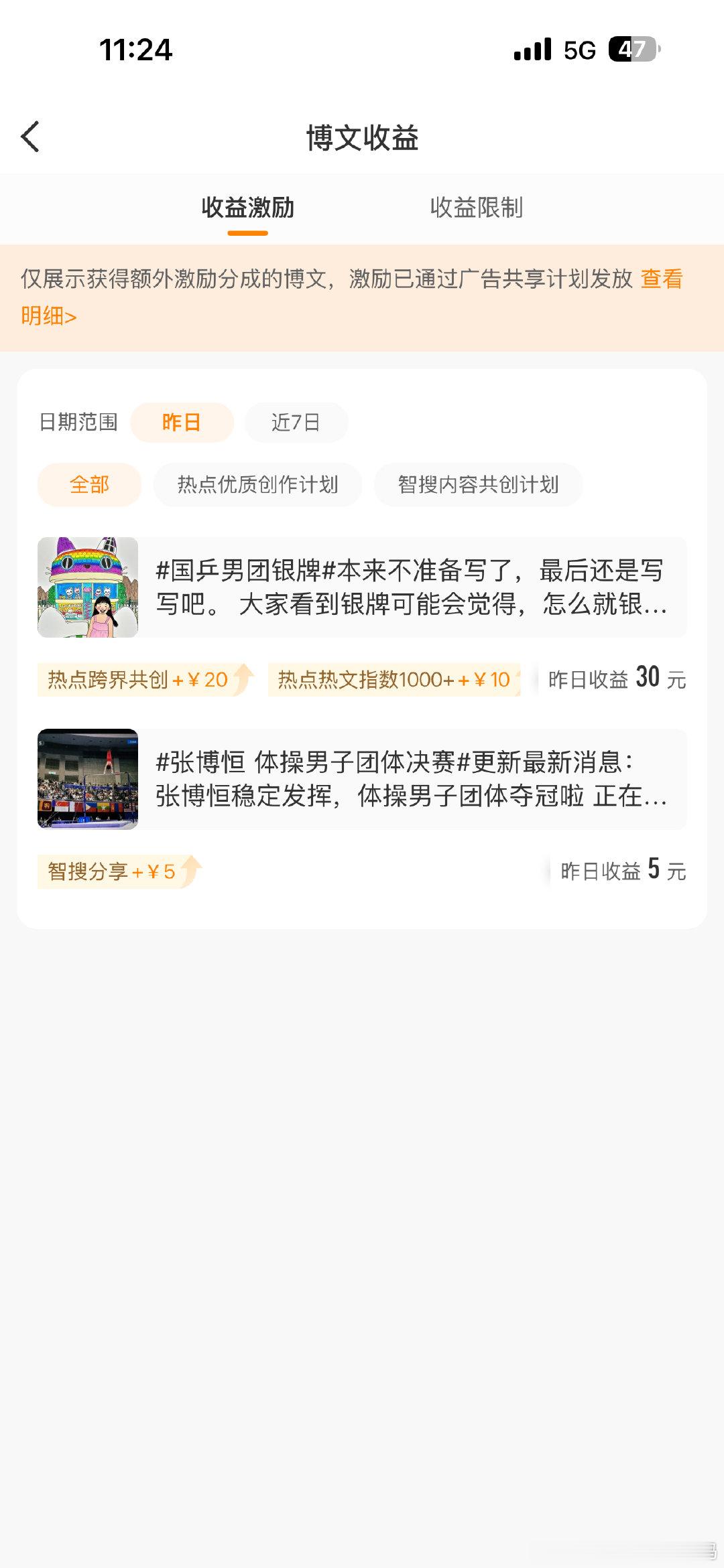 在微博#我的收益高光时刻#话题下，创作者们晒出的单日收益从几元到上千元不等，其中智搜内容共创、视频活动奖励和热点激励成为最主要的“高光”来源。   一、收益高光的典型规模与来源- 单日收益峰值：有创作