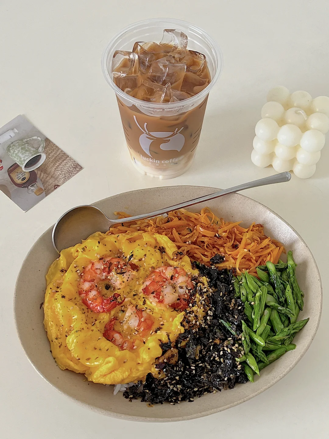 一人食｜虾仁滑蛋芦笋饭🍚低卡饱腹太香了✨