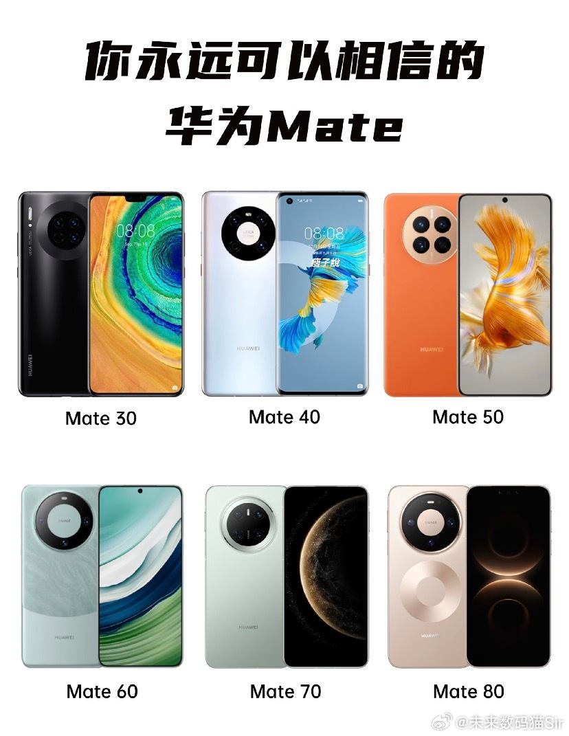 #华为Mate90系列曝光#所以，华为Mate90系列的外观会是？
最近，华为Mate90系列也开始要有更多的消息了。
这两天看到有一些说是疑似真机的图片开始泄露。
回看过往几代的华为Mate系列，发现一些有意思的小规律。
 
星环设计，是一直在延续的；
然后在代际的星环上面，华为似乎还在追求一个奇偶规则；
Ma ​