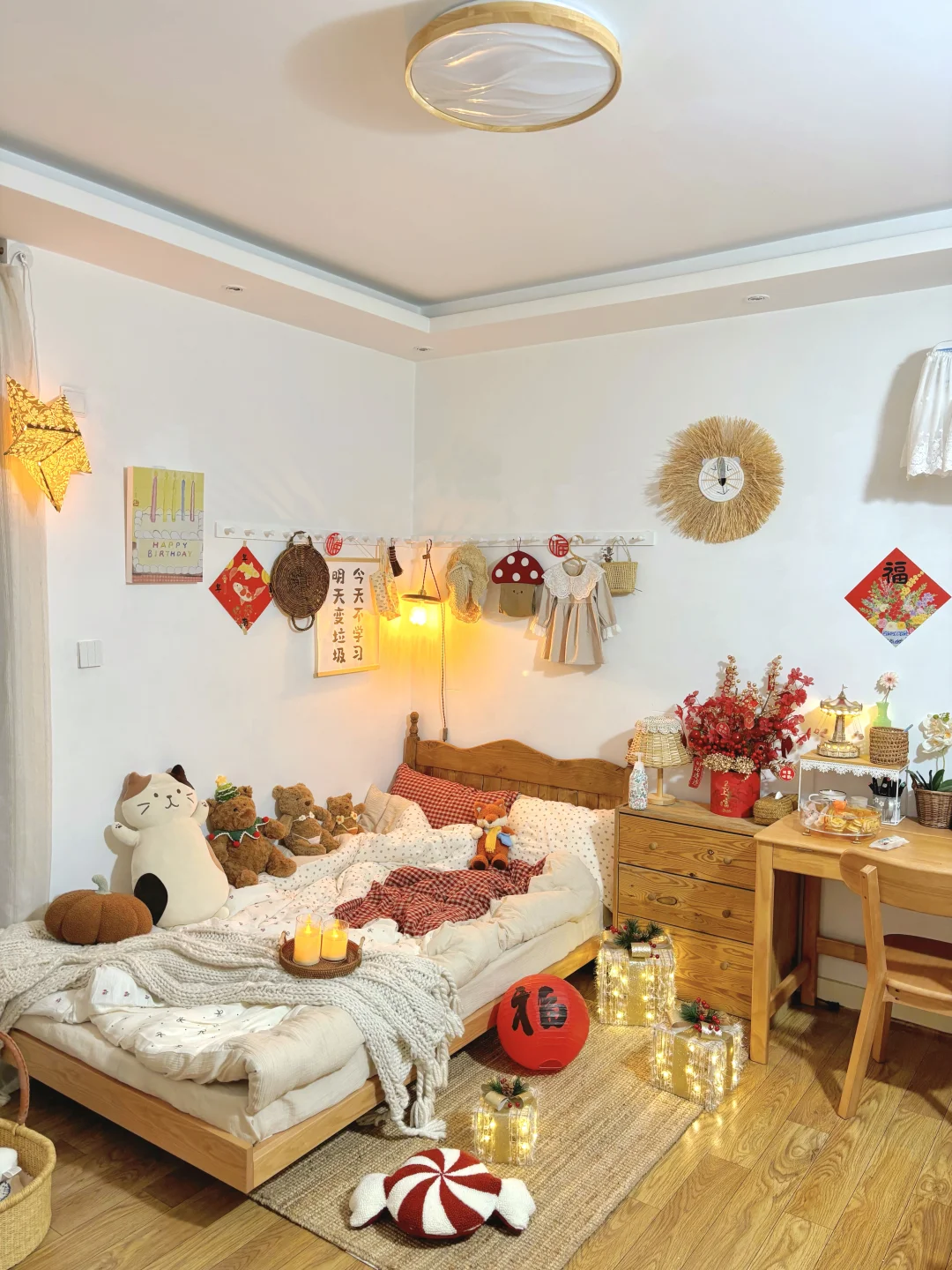 15㎡复古卧室新年变装🎀 红红火火过年啦🧨
