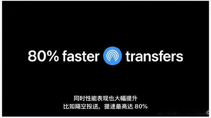 【苹果 #iOS27升级AirDrop#，#iOS27隔空投送速度提升80%#】9 月 10 日消息，在今天的 2026 苹果秋季新品发布会上，苹果宣布，在 iOS 27 系统上，AirDrop 迎来升级。据介绍，在苹果 iOS 27 上，隔空投送速度将提升 80%，同时智能网络助手可以让 iPhone 在 WiFi 和蜂窝中拥有最好的网络体验。IT之家注： ​