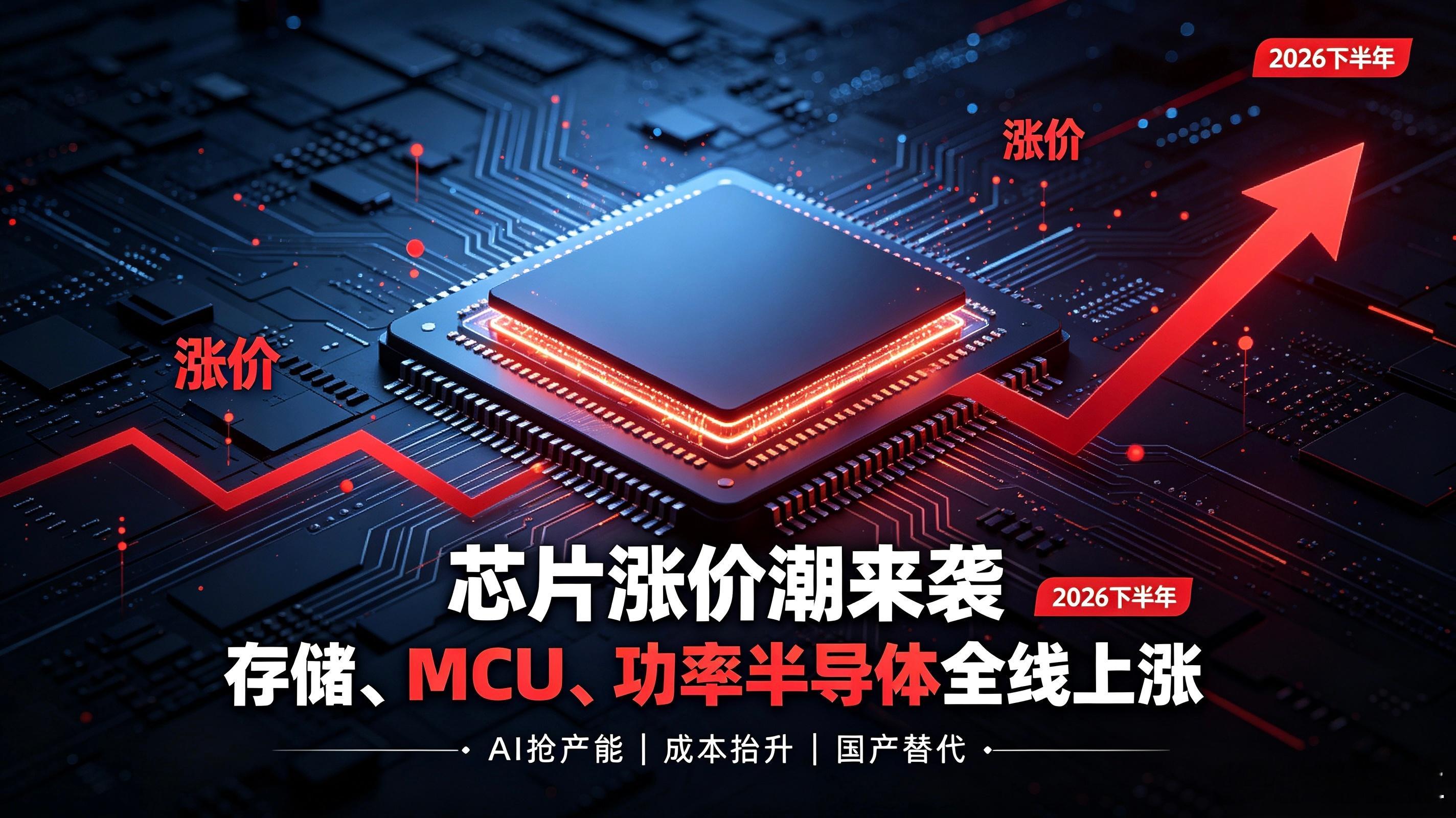 芯片全面涨价潮来袭！以后买手机或将更贵

重磅提醒！2026下半年，新一轮芯片涨价浪潮已经全面铺开

近期卓胜微、国民技术、意法半导体、德州仪器等海内外芯片大厂接连放出涨价通知，半导体正式进入量价齐升周期。

本轮涨价并非局部小幅度调价，而是全品类、全产业链同步蔓延。存储芯片、车规MCU、功 ​