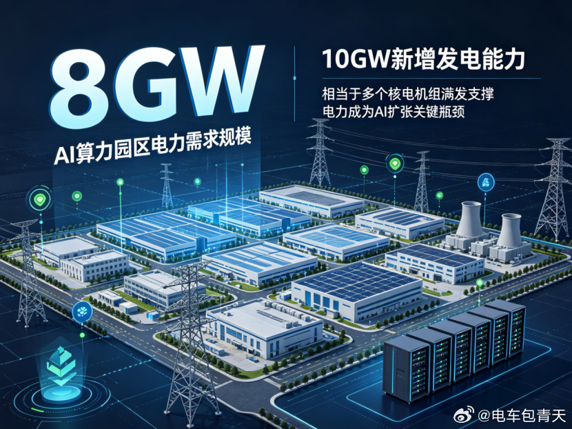 20年租约锁死，AI买电的套路OpenAI刚签了份20年租约，锁死俄亥俄州8GW算力园区。
这不是普通租赁——英伟达同时砸15亿美元入股SB Energy，还给OpenAI提供1050亿美元担保支持。
首期800MW预计2028年投用，配套建设10GW新增发电能力，相当于7个核电机组满发的电力才能撑起这个算力园区。
这笔交易的真相 ​