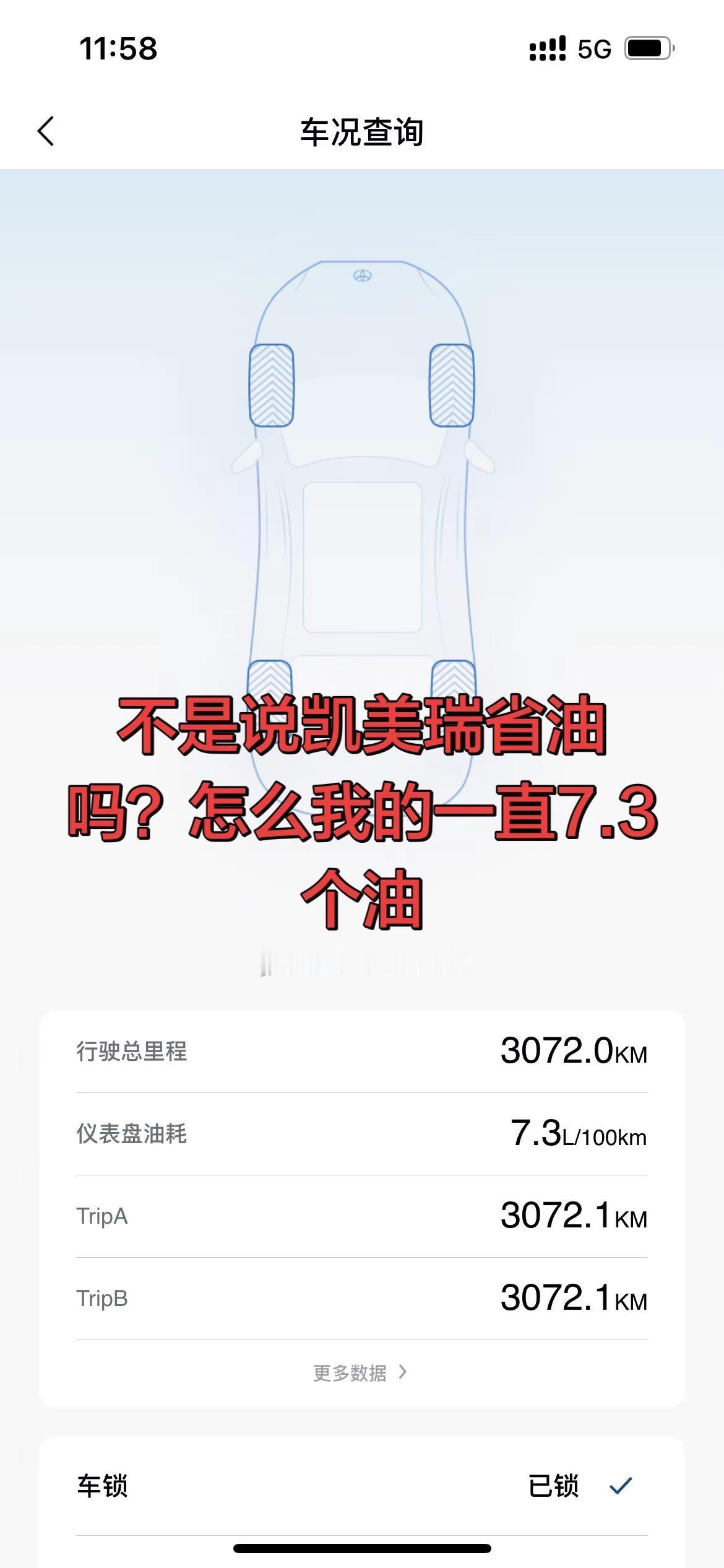 不是说凯美瑞省油吗？怎么我的一直7.3个油丰田