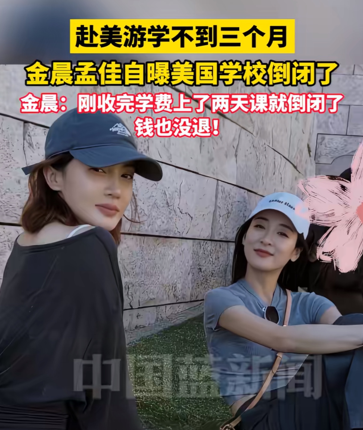 金晨说她在美国的学校倒闭了，刚收完学费上了两天课就倒闭了钱也没退！，学校给的答复是不知道怎么退，据说这个学校有35年的历史，但是说黄就黄了，原来明星也有被骗的时候，她们的人脉资源指定比普通百姓强，没想到也会被骗。