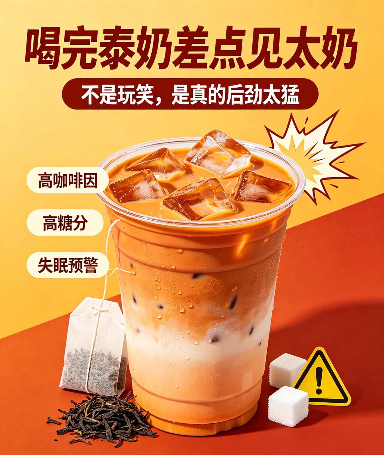 喝完泰奶差点见太奶！全网吐槽的网红奶茶，真相太吓人

最近全网刷屏一句玩笑：喝普通奶茶是失眠，喝泰奶是差点见太奶。看似搞笑的段子，却是无数网友的真实踩坑经历，反差感直接拉满。

泰奶凭借橘红高颜值、浓郁香甜的口感，碾压多款网红饮品，成了很多年轻人的续命小甜水。大家以为它只是普通甜奶茶，好喝不踩雷，随