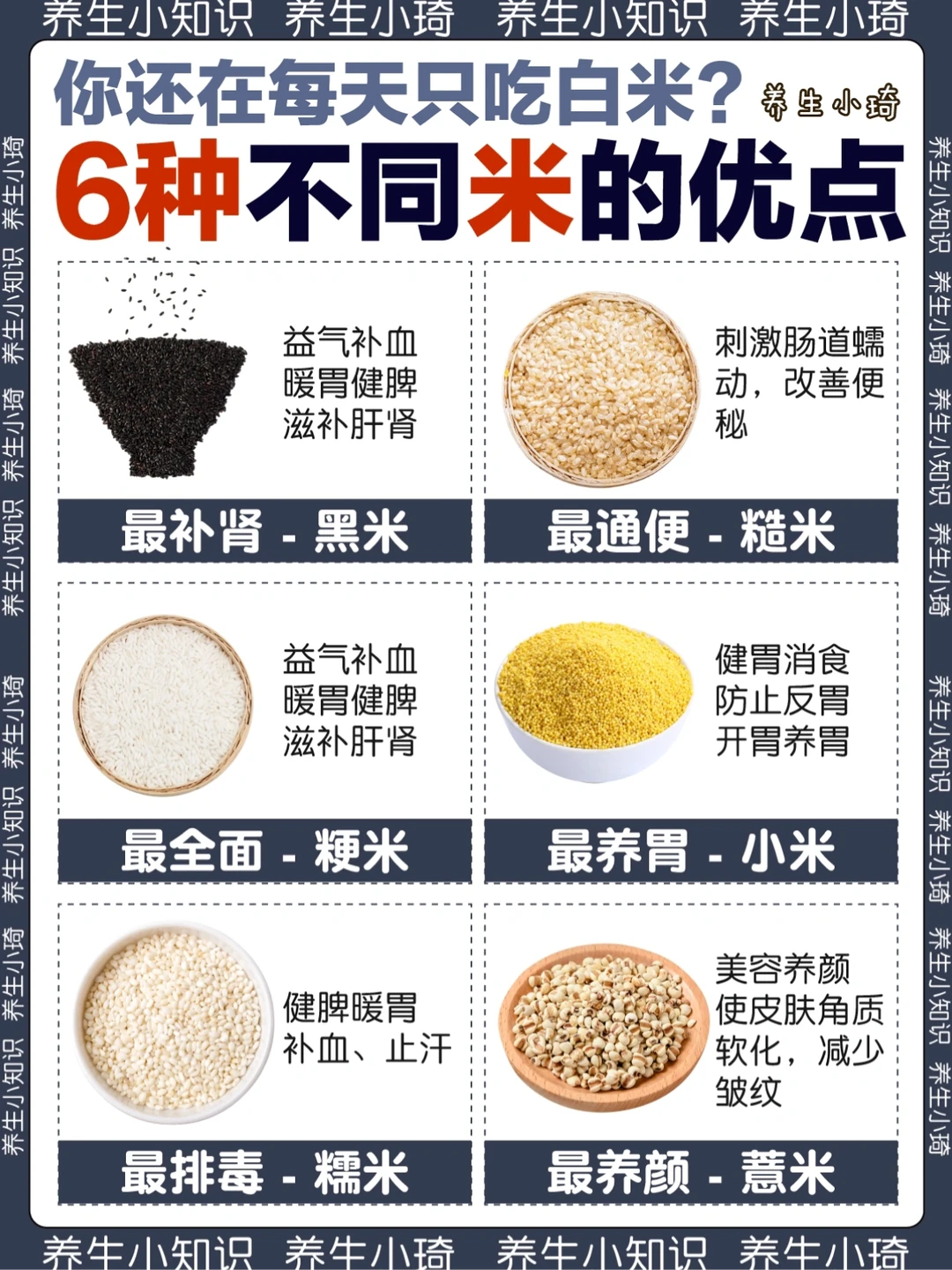 细数6种不同米的优点｜黑米养肾 糙米通便
