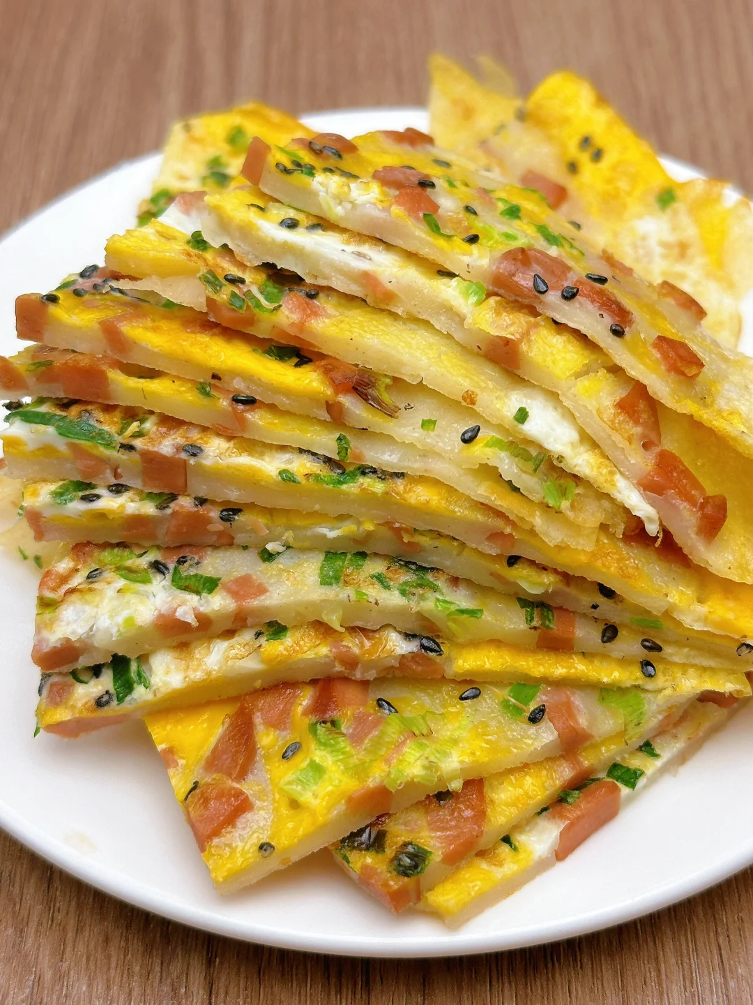 葱花火腿鸡蛋饼 十分钟快手早餐 超简单😱