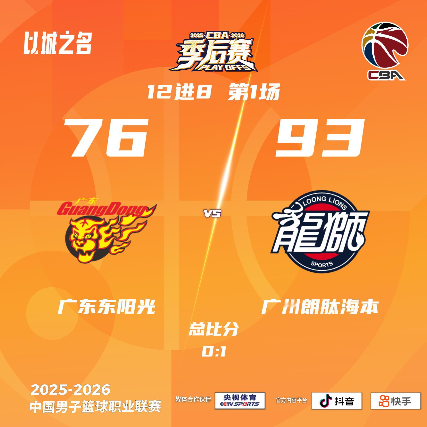 广东东阳光 76-93 广州朗肽海本广东东阳光：徐杰19分4篮板6助攻...