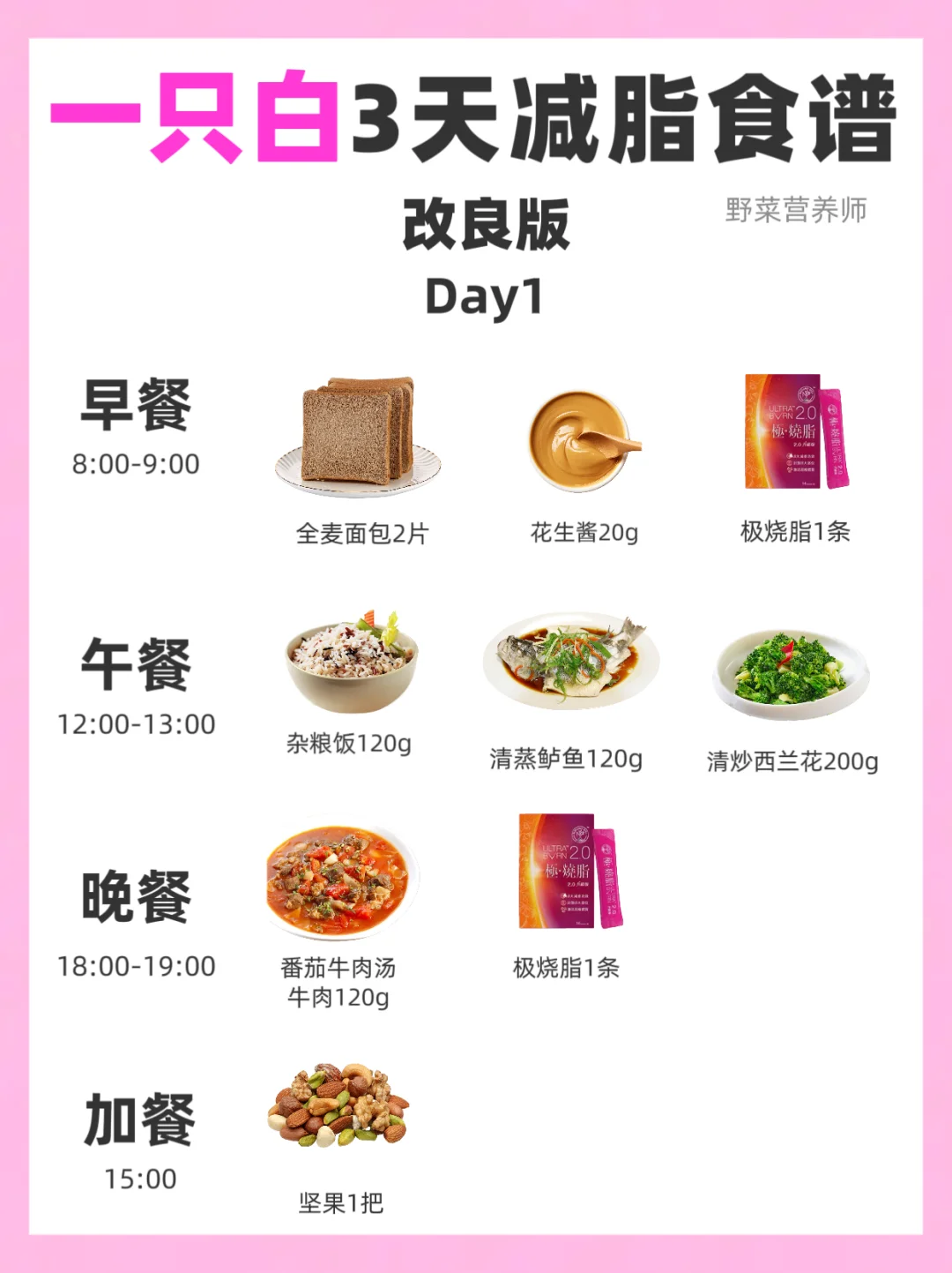 一只白3⃣天减脂食谱🔥改良版