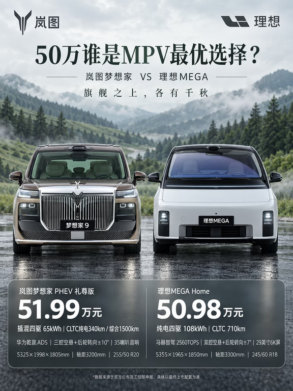 差价1万！岚图梦想家和理想MEGA到底怎么选