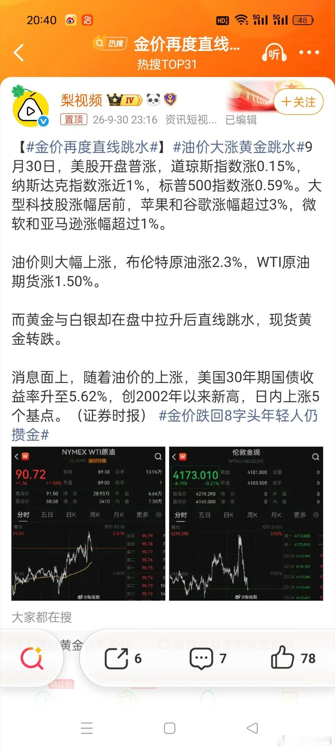 #金价再度直线跳水#大家还是要注意风险，普通老百姓尽量留钱吃饭，因为承受不起这个风险的，这次跳水应该是大家抛售黄金去补仓全世界自己的股票，所以还会涨让后反复涨跌，但是对普通老百姓来说经不起这么折腾，所以别听那些博主什么长期看涨，把钱留在自己手里才最安全。 ​