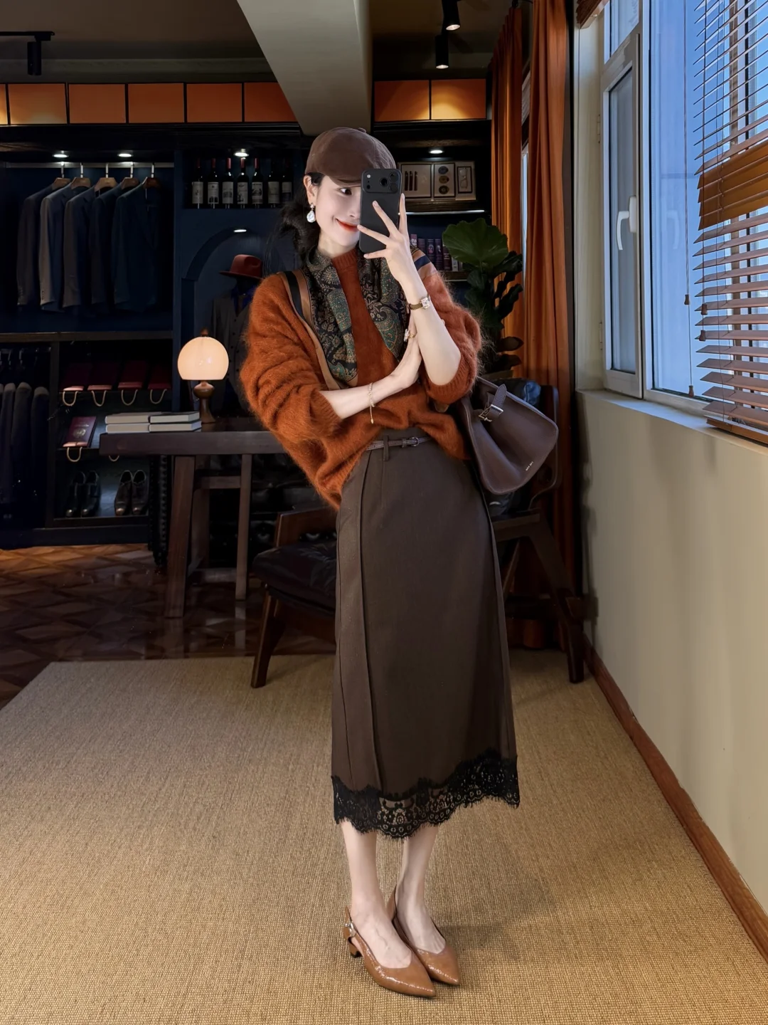 秋冬🍂橘色毛衣➕咖色半裙 氛围感太绝啦～