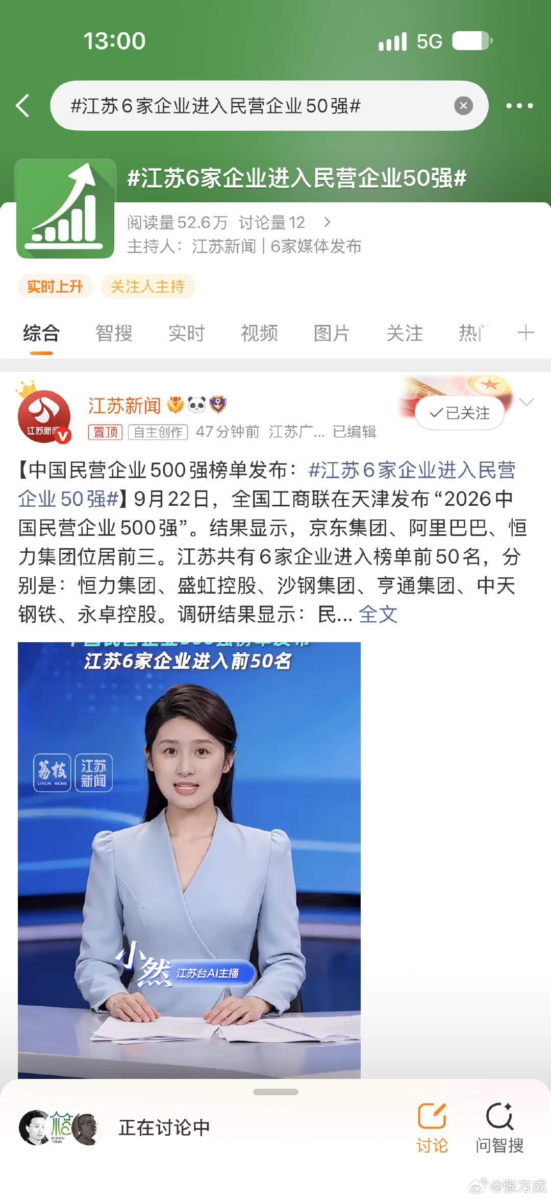 #江苏6家企业进入民营企业50强#
你们知道江苏有多少个万亿城市吗？
我  ​