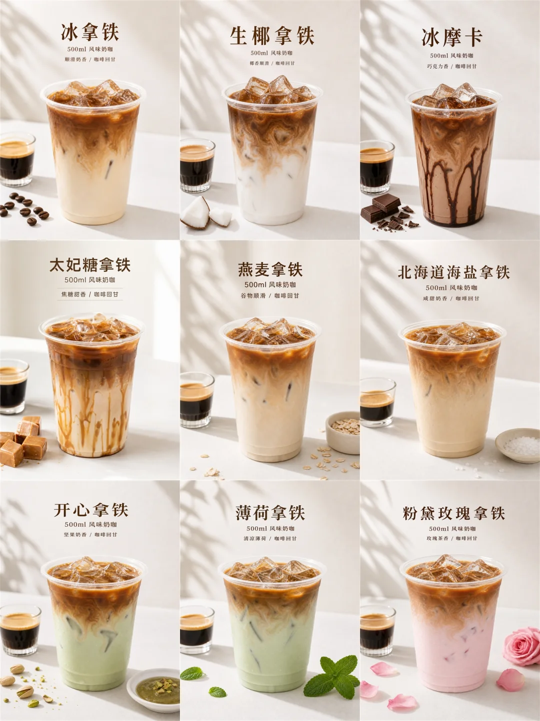 拿铁咖啡9杯合集｜新手开店风味奶咖菜单