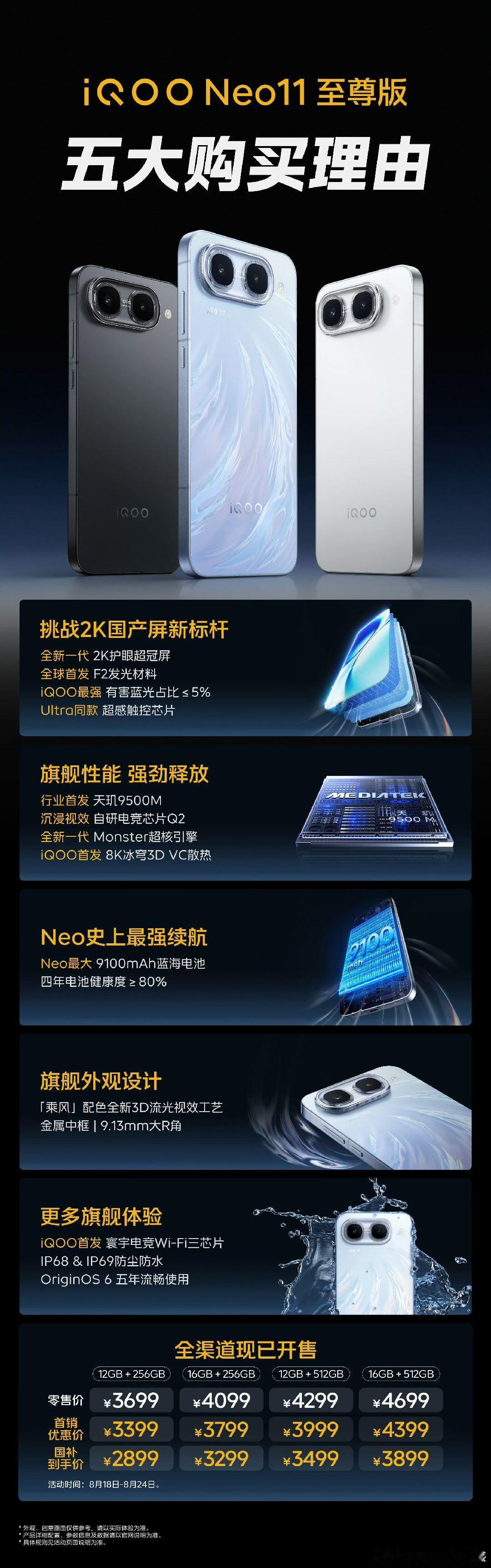 #iQOO Neo11至尊版# iQOO Neo11至尊版深度评测报告：性能与续航的“双料巨无霸”

iQOO Neo11至尊版是一款定位非常明确的性能旗舰。它通过首发天玑9500M芯片、搭载9100mAh超大电池以及一块顶级的2K电竞屏，精准切入了重度游戏玩家和长续航需求用户的痛点。以下是基于多方实测数据的详细评测报告。

一 ​